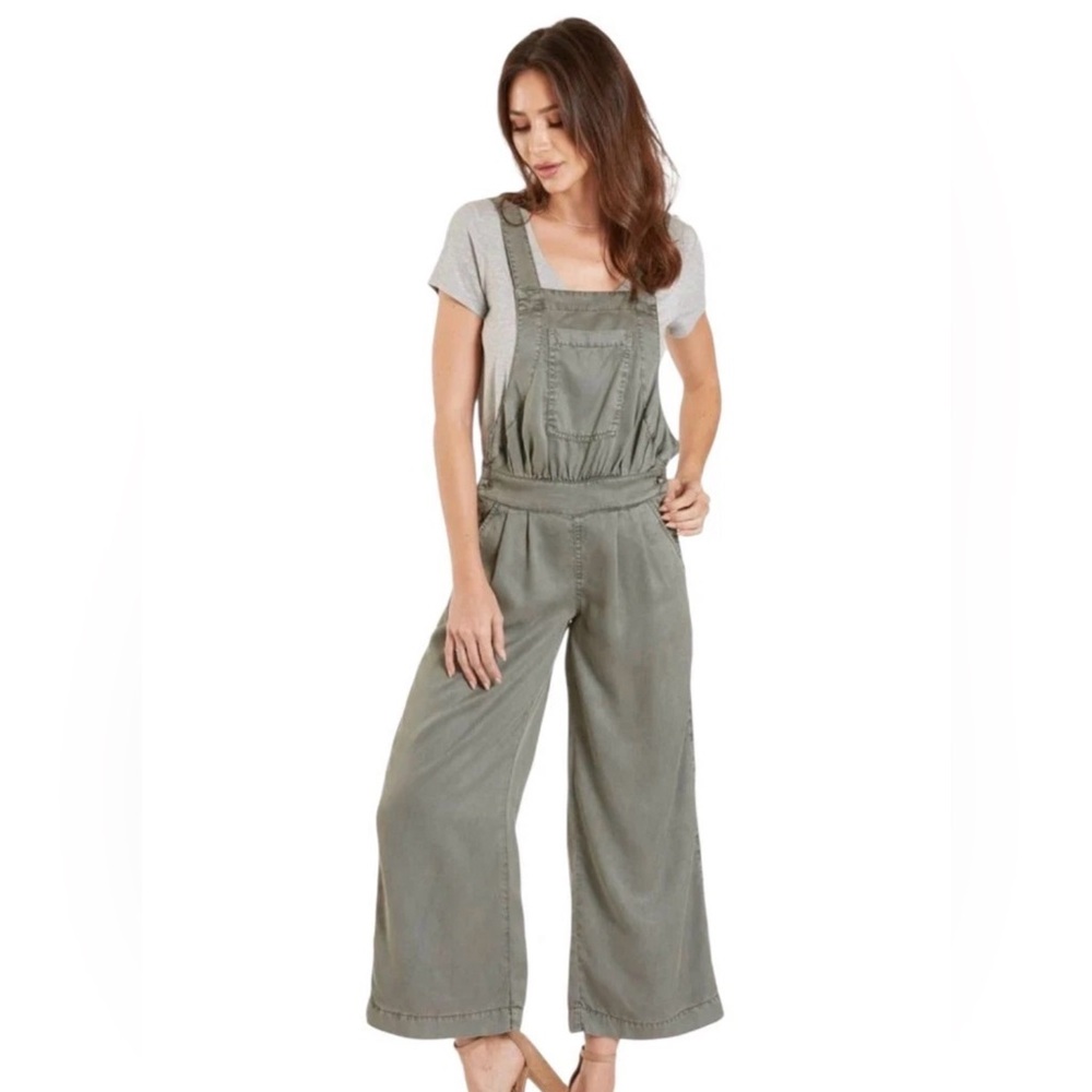 Anthropologie Dear John Womens Green Tencel Desi Wide Leg Crop Overalls Size 27